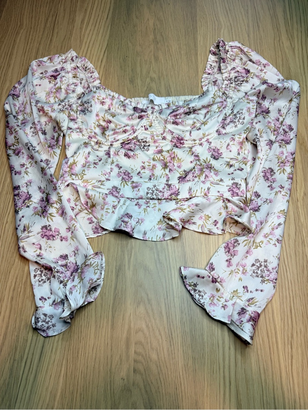 ASTR The Label Floral Sweatheart Neck Underwire Ruffle Ruched Satin Top Sz M - Picture 11 of 11